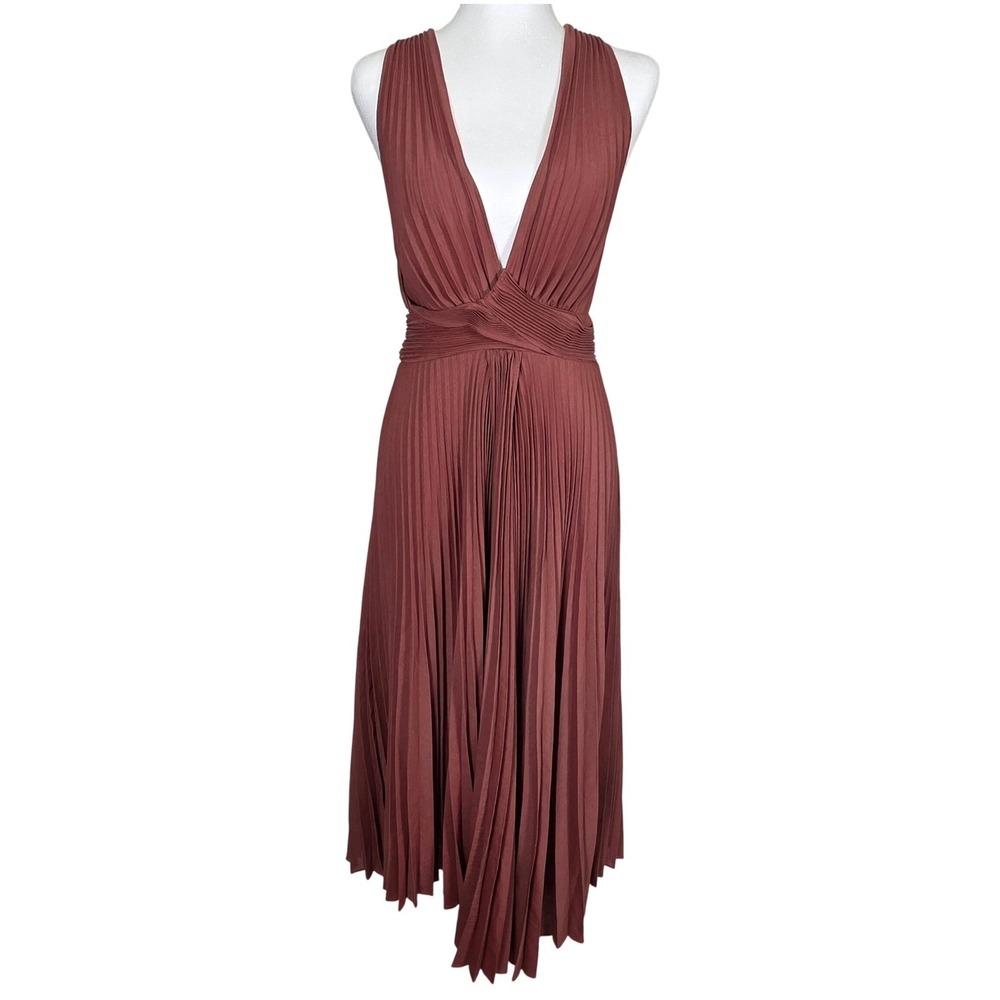 A.L.C. Women's Size 6 Everly Midi Dress Brown V-Neck Criss Cross Back NWD Read